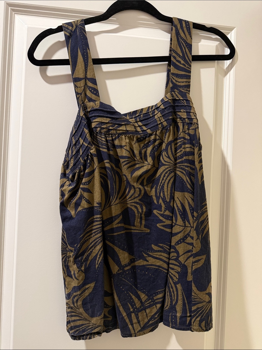 Navy and Green Printed Tank Top
